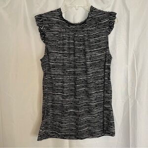 ADRIANNA PAPELL Women’s Black White Stripe Sleeveless Ruffle Shirt Size Small